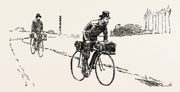 SUSPICIOUS CHARACTERS ON THE FRANCO-GERMAN FRONTIER, bicycle, bicycles, 1888 engraving