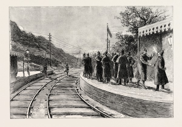 WHERE I FIND MY DETACHMENT ALREADY MUSTERING, 1888 engraving