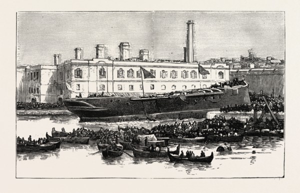 LAUNCH OF H.M.S. MELITA  AT MALTA The First Ironclad Launched from the Malta Dockyard, 1888