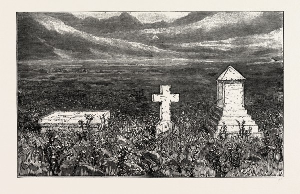 THE PRESENT NEGLECTED STATE OF THE BRITISH GRAVES AT MAJUBA HILL, SOUTH AFRICA, 1888 engraving