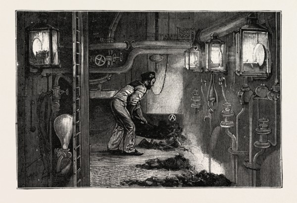 TORPEDO GUN BOAT, THE STOKE HOLE, 1888 engraving