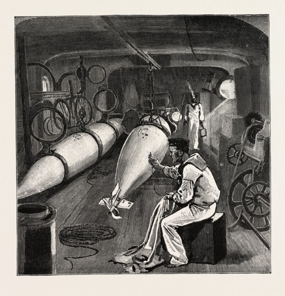 TORPEDO GUN BOAT, DYNAMO ROOM IN THE FORE PART OF THE VESSEL, 1888 engraving