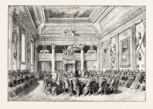 DUBLIN CASTLE, IRELAND, AN INVESTITURE OF THE ORDER OF ST. PATRICK IN ST. PATRICK'S HALL, 1888