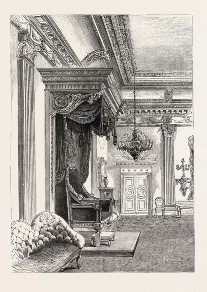 DUBLIN CASTLE IRELAND, THE THRONE ROOM, 1888 engraving
