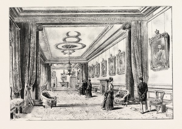 DUBLIN CASTLE IRELAND, THE PICTURE GALLERY, 1888 engraving