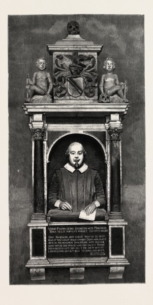 THE SHAKESPEARE MEMORIAL BUST AND TABLET, HOLY TRINITY CHURCH, STRATFORD-ON-AVON, UK, britain,