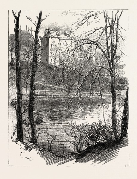 QUEEN MARY'S TOWER, UK, britain, united kingdom, u.k., great britain, 1888 engraving