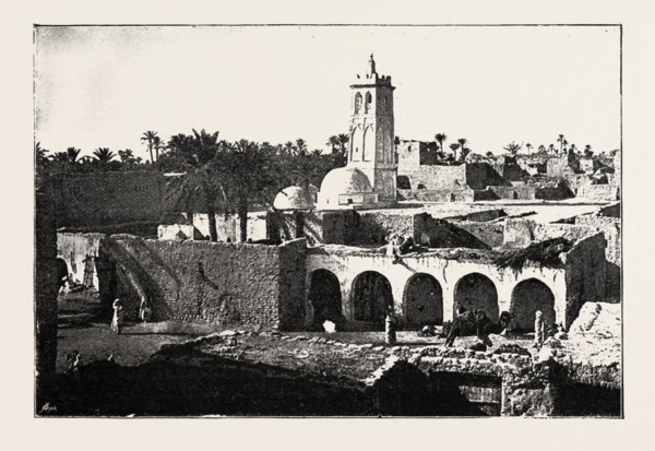 THE MOSQUE OF SIDI OKBA, ALGERIA, engraving 1890