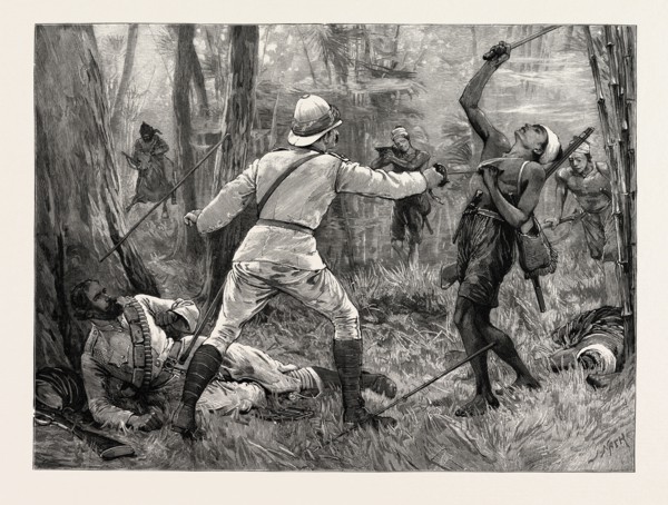 SURGEON CRIMMIN WINNING THE VICTORIA CROSS AT THE BATTLE OF NGA KYAING, BURMA, engraving 1890