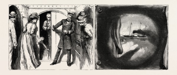 SKETCHING AND PHOTOGRAPHING ON BOARD SHIP, engraving 1890