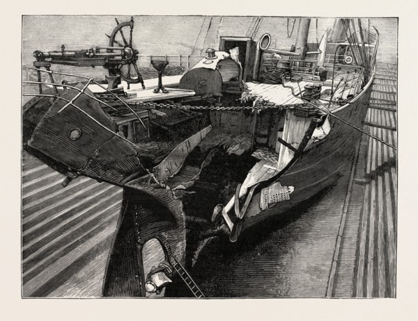 THE COLLISION BETWEEN THE S.S. TOREADOR AND  LA BOURGOGNE, engraving 1890