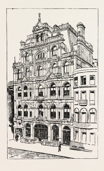 EXTERIOR OF THE MEISTERSINGERS CLUB, LONDON, engraving 1890, UK, U.K., Britain, British, Europe,