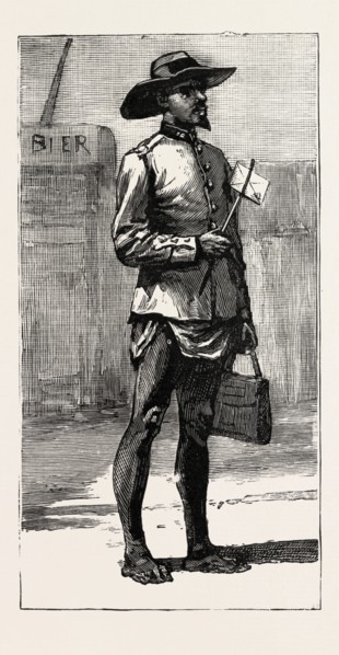 TRANSVAAL GOLD FIELDS, SOUTH AFRICA, THE MARABASTAD POST ARRIVES , engraving 1890