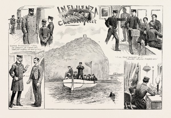 INFLUENZA IN THE CHANNEL FLEET, engraving 1890, UK, U.K., Britain, British, Europe, United Kingdom,