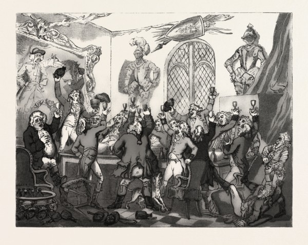 THE HUMOURS OF FOX HUNTING, 1788, THE DINNER, HUNT, engraving 1890