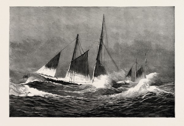 THE AMERICAN FISHERIES QUESTION, FISHING SCHOONER ICING UP IN A WINTER GALE, US, USA, America,