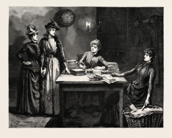DRAWN BY PERCY MACQUOLD, IN THE OFFICE, Percy Macquoid, 1852-1925, was an English artist and