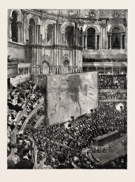 MR. STANLEY AT THE ALBERT HALL, engraving 1890, UK, U.K., Britain, British, Europe, United Kingdom,