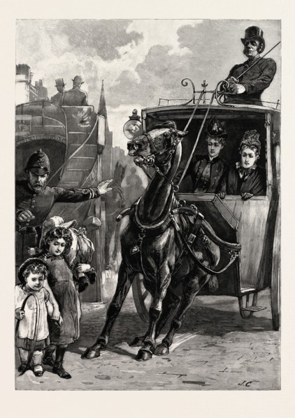 OF DANGER ALL UNCONSCIOUS, COACH AND HORSE, engraving 1890