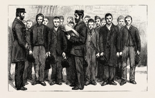 STOKERS FOR THE BRITISH NAVY, ARE YOU WILLING TO SERVE FOR TWELVE YEARS ? , engraving 1890, UK, U.K