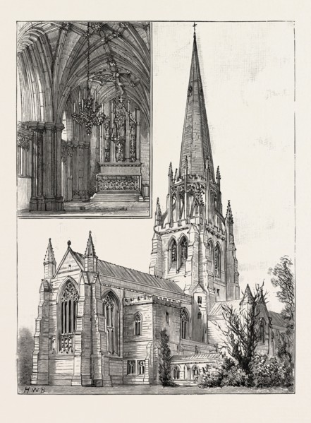 CHURCH AT CLUMBER, EXTERIOR, engraving 1890, UK, U.K., Britain, British, Europe, United Kingdom,