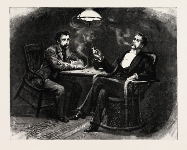 DRAWN BY PERCY MACQUOID, SMOKING A CIGARETTE, Percy Macquoid, 1852-1925, was an English artist and