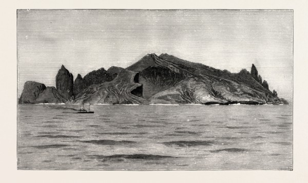 TRINIDAD ISLAND, RECENTLY EXPLORED FOR TREASURE SUPPOSED TO HAVE BEEN HIDDEN BY PIRATES, engraving