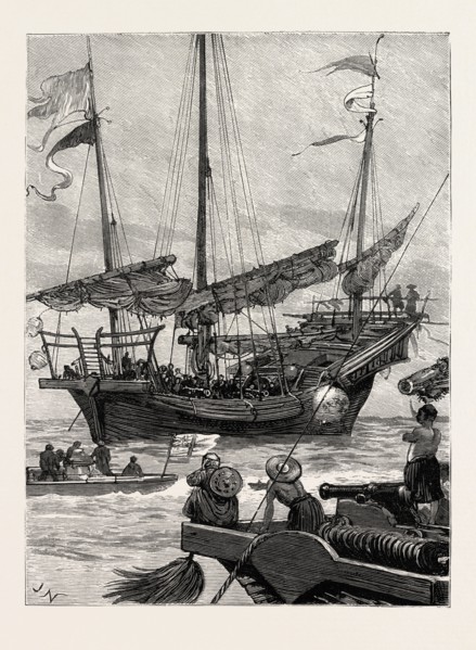 FROM HONG KONG TO MACAO IN A TORPEDO BOAT, CLOSE QUARTERS, engraving 1890, engraved image, history,