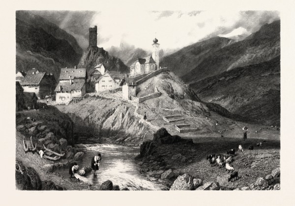Hospenthal, Switzerland, 19th century engraving