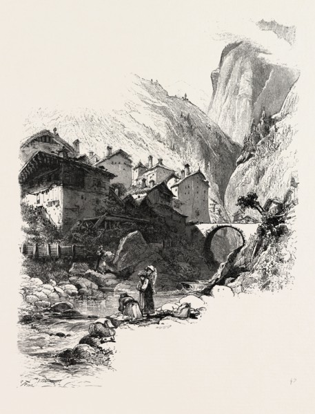 The village of Splugen, the Italian lakes, Italy, 19th century engraving