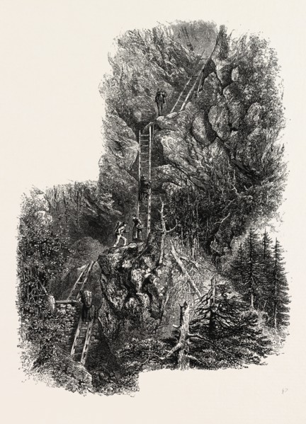 The ladders of Leuki, Gemmi Pass, Switzerland, the passes of the alps, 19th century engraving