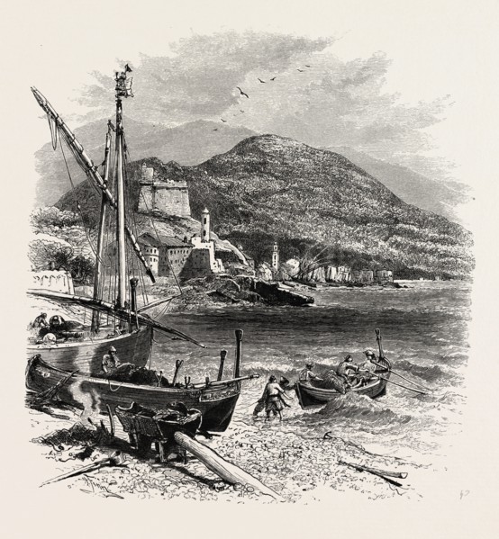 Taggia and San Stefano, the Cornice road, Liguria, Italy , 19th century engraving