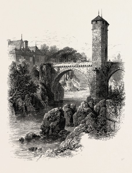 THE BRIDGE OF ORTHEZ, THE PYRENEES, FRANCE, 19th century engraving