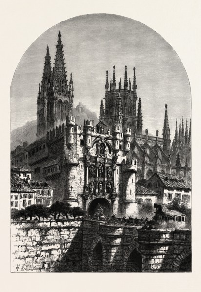 PUERTA DE SANTA MARIA, BURGOS, Spain, 19th century engraving