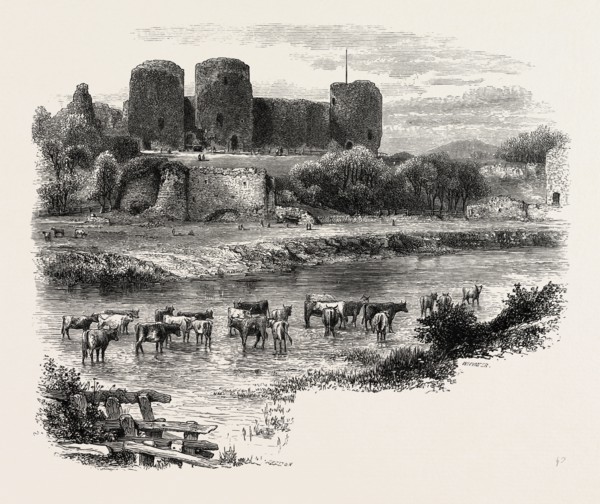 Rhuddlan castle, UK, U.K., Britain, British, Europe, United Kingdom, Great Britain, European, 19th