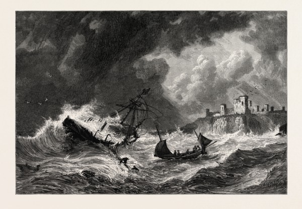 OFF TANTALLON, SCOTLAND, UK, Great Britain, United Kingdom, 19th century engraving