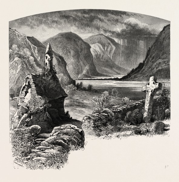 Glendalough, Ireland, Irish, Eire, 19th century engraving