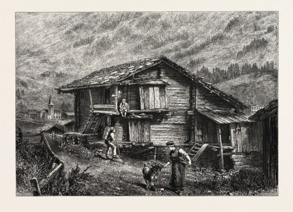A GLIMPSE OF ZERMATT, SWITZERLAND, 19th century engraving