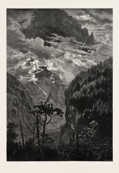 CLIFFS OF THE JUNGFRAU, Switzerland, 19th century engraving