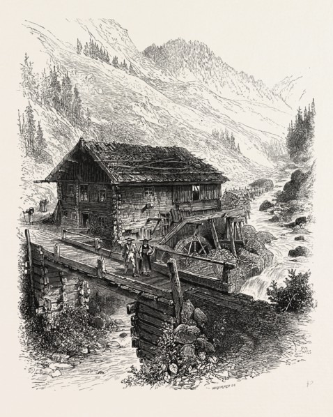 Mill on the Julier Pass, Switzerland, 19th century engraving