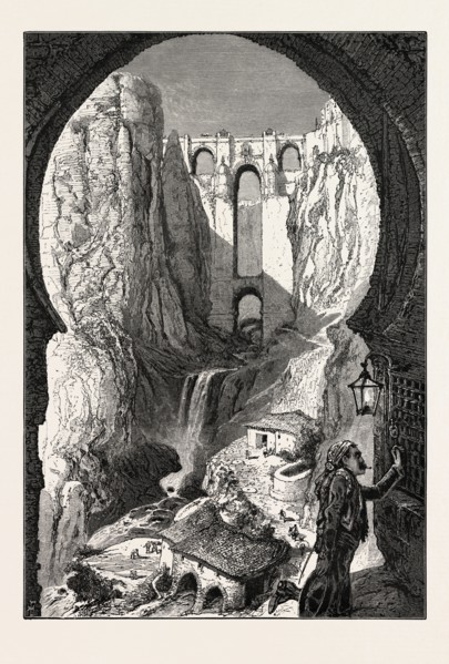 THE BRIDGE, RONDA, 19th century engraving