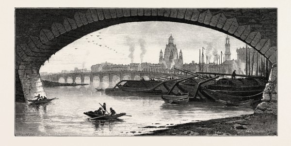 Under the Bridge, Dresden, Germany, 19th century engraving