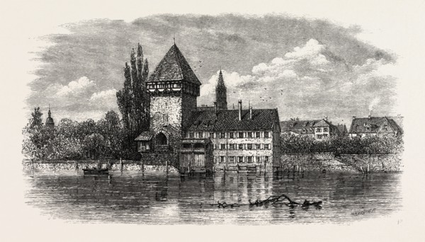 The Rhine at Constance, Switzerland, 19th century engraving