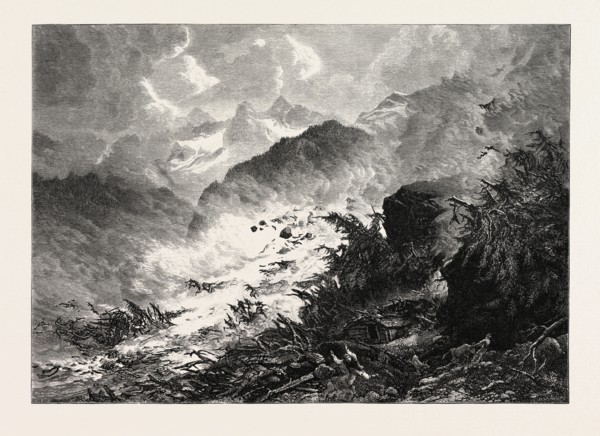AVALANCHE, MADERANER THAL, MADERANER VALLEY, SWITZERLAND, 19th century engraving