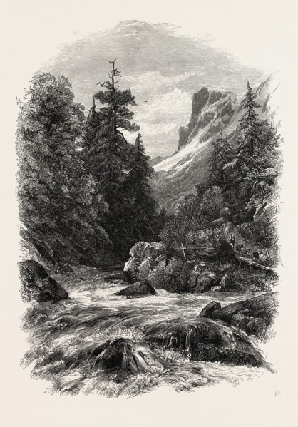 On the Klansen Pass, Switzerland, 19th century engraving