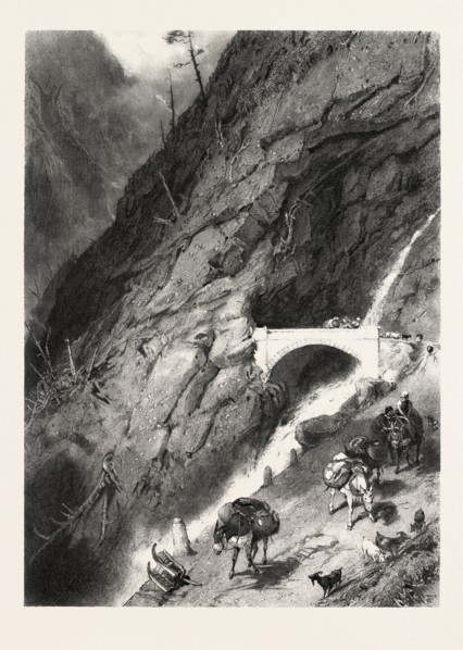 Bridge of Gondo, Switzerland, 19th century engraving
