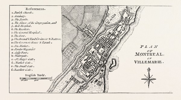 PLAN OF MONTREAL, CANADA, 1870s engraving