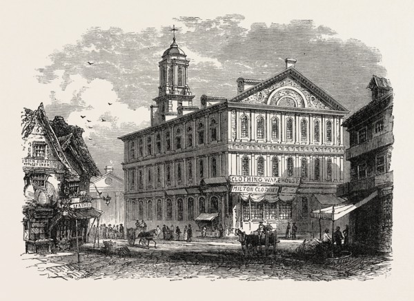 FANEUIL HALL, BOSTON, UNITED STATES OF AMERICA, US, USA, 1870s engraving
