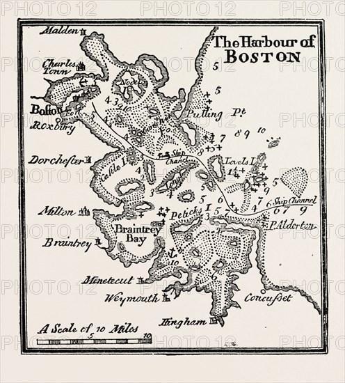 PLAN OF THE HARBOUR OF BOSTON AT THE BEGINNING OF THE 18TH CENTURY, UNITED STATES OF AMERICA, US,