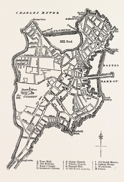A PLAN OF BOSTON, UNITED STATES OF AMERICA, From Faden's North American Atlas, 1777, US, USA, 1870s